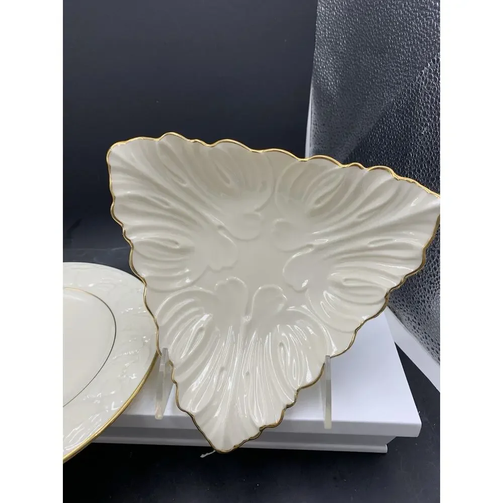 Lot of 2 Lenox Serving Pieces - Fruits of Life Tidbit Tray - Triad Leaf Embossed